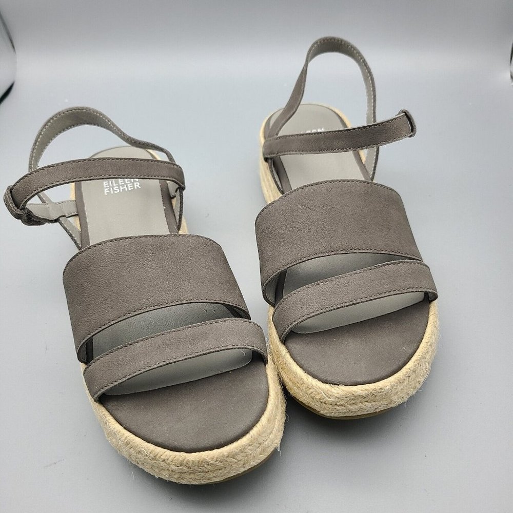 EILEEN FISHER sandals Devi gray Platform wedge Espadrille jute strappy sz 9 new - Picture 2 of 10